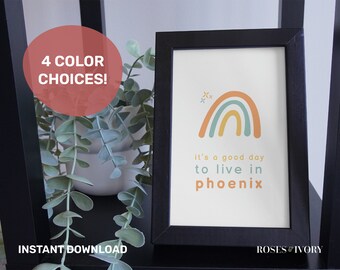 Impresión de arte de Phoenix, impresiones digitales, impresiones de la ciudad, arte de la pared de Phoenix, arte de pared imprimible, regalo de inauguración de la casa
