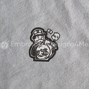 Mr Monopoly Uomo Holding Money Bags Ricamo Design