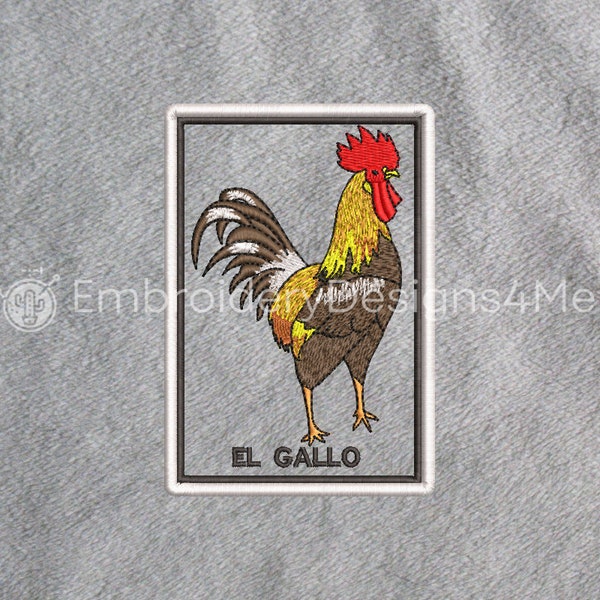 Loteria Mexicana El Gallo The Rooster Mexican Bingo Lottery Embroidery Design
