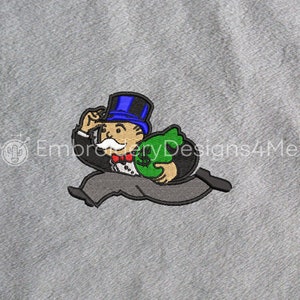 Mr Monopoly Man Running With Bag Of Money Cash Ricamo Design