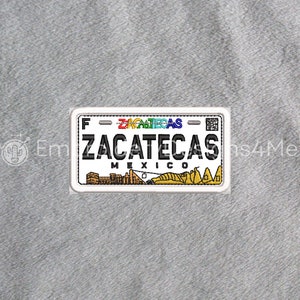 Zacatecas Car Mexican License Driving Plate Mexico Placa Embroidery Digital Design