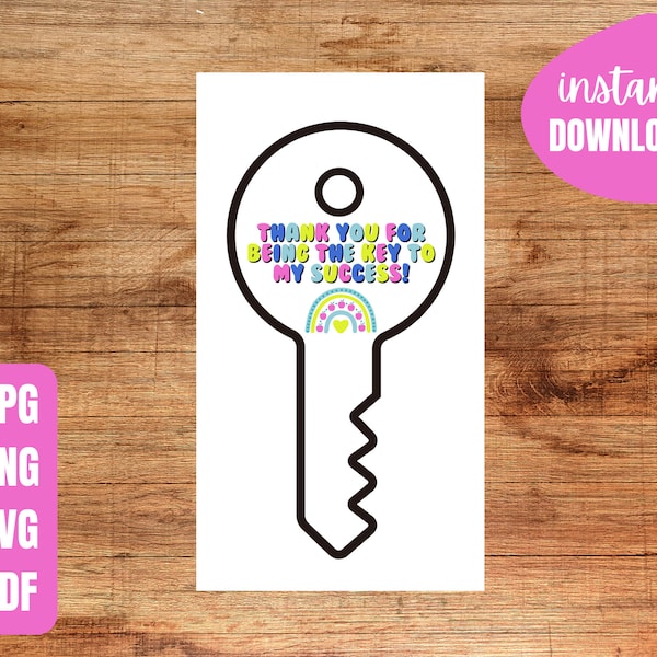 ThankYou for being the Key to Success Gift Tag | Teacher Appreciation | Instant Download | Digital Download | Keychain Gift Tag | Teacher