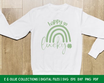 Happy Go Lucky St. Patrick's Day SVG: Rainbow Clover Design (Digital Download)