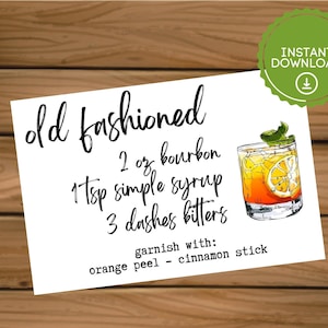 Ouderwetse receptkaart | Digitaal ouderwets | Direct downloaden ouderwets | Ouderwets cadeaukaartje | Ouderwetse afdrukken | Cocktailrecept