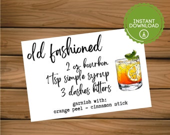 Old Fashioned Recipe Card: Cocktail Gift Tag (Digital Download)
