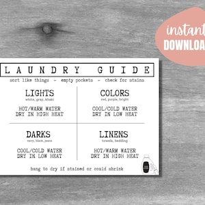 Laundry Guide | Stain Removal Guide | Digital Download | Graduation Gift | College Student Gift | Instant Download | Laundry Printable