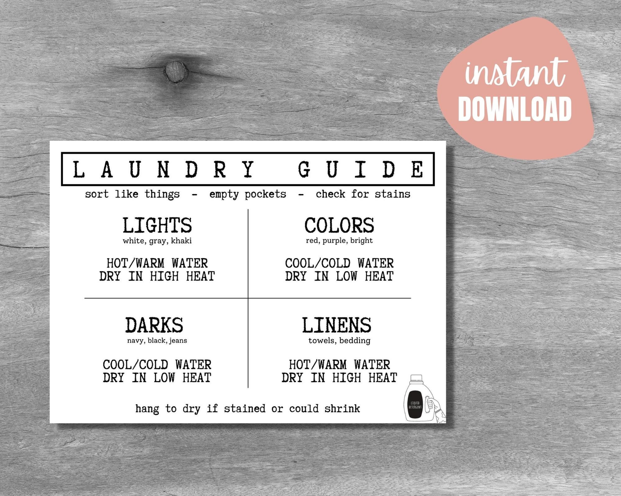Laundry Cheat Sheet Magnet for Washer or Dryer 