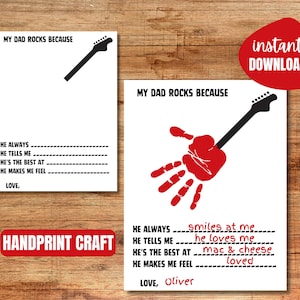 Papa schommelt handafdruk | Vaderdagknutsel | Gitaar afdrukbaar | Digitale download | Kleuterschoolknutsel | Handafdruk aandenken