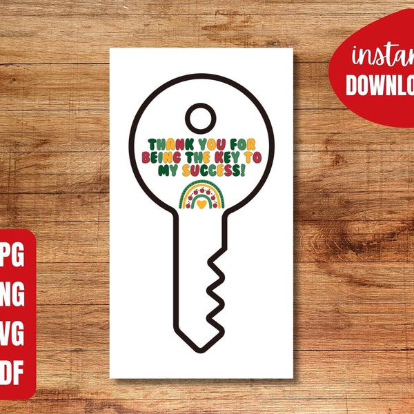 ThankYou for being the Key to Success Gift Tag | Teacher Appreciation | Instant Download | Digital Download | Keychain Gift Tag | Teacher