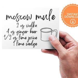 Carta ricetta Mosca Mule / Mosca Mule digitale / Download istantaneo Mosca Mule / Etichetta regalo Mosca Mule / Stampa Mosca Mule / Ricetta cocktail