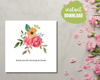 Cadeaukaartje Floral Teacher Appreciation: afdrukbare bedankkaart (digitale download)
