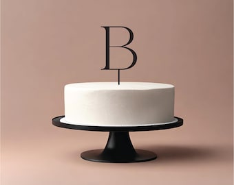 Modern minimalist black & white initial letter wedding cake topper