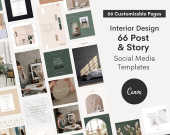 May include: A collection of 66 customizable social media templates for interior design businesses. The templates feature a variety of styles, including minimalist, modern, and traditional. The templates are perfect for sharing design inspiration, showcasing projects, and promoting services.