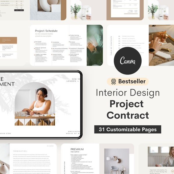 Modèle de contrat de projet de design d'intérieur / proposition client Canva - Modèle de design d'intérieur esthétique - Design d'intérieur en ligne - E Design