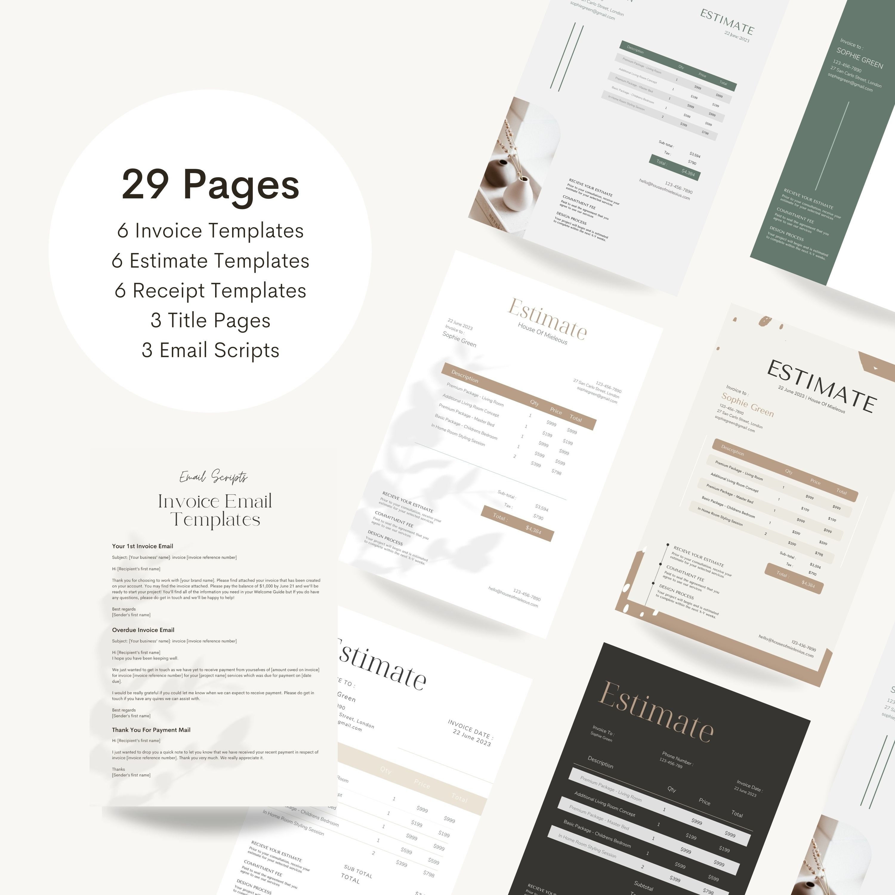 Interior Design Invoice Templates: Estimate, Receipt & Email Scripts ...