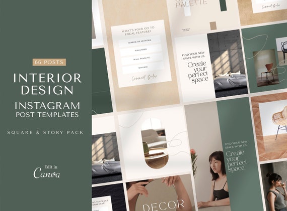 66 Square & Story Interior Design Instagram Post Templates | Etsy