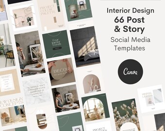 66 Square & Story Interior Design Instagram Post Templates Canva - Aesthetic Interior Design Template - Instagram Engagement Templates