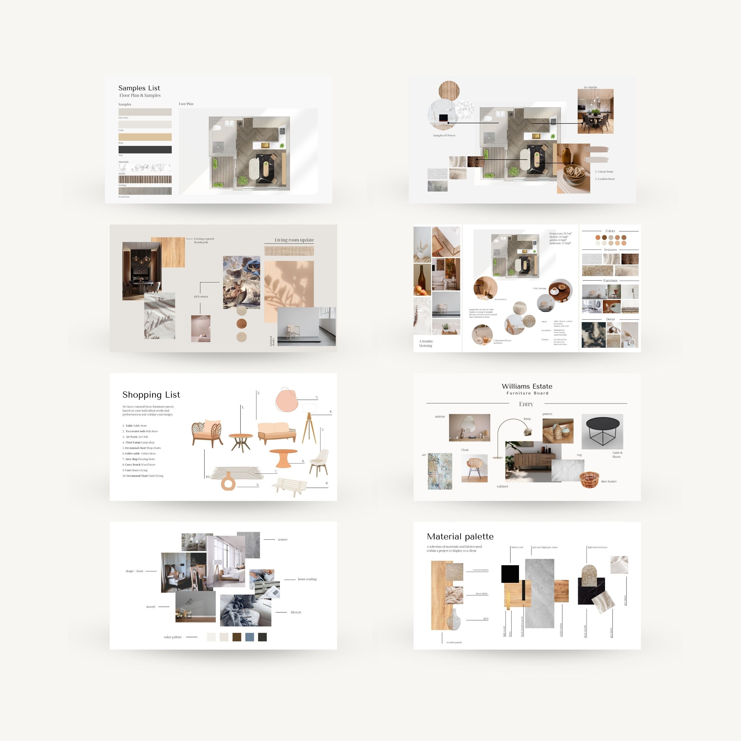 Kit de mood board de diseño de interiores: 35 plantillas de Canva ...