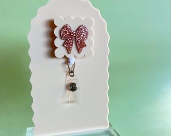 Bow Badge Reel, Acrylic Nurse Badge, Retractable ID Clip