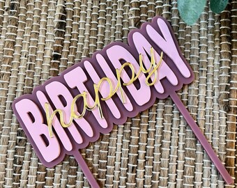 Happy Birthday Cake Topper, layered cake topper