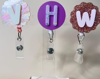 Scallop Badge Reel for Nurse, Cute Badge Reel with Initial, Trendy Badge Clip for Nurses or Teachers,  Retractable Badge Reel
