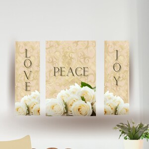 Set of 3 matching wall art, Love, Peace, Joy, Printable art, 12x36, 24x36, PDF, Art bundle, Home wall decor, Printable wall art, Digital art