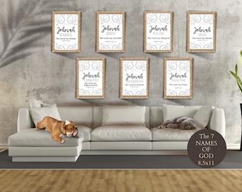 7 names of God, Christian wall art, Christian printables, Bible verse prints, Scripture prints, Jehovah, Bible wall decor,PNG, 8X10 prints