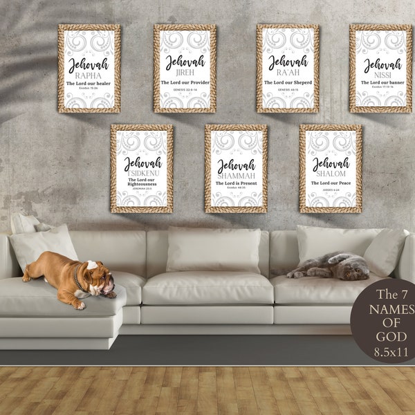 7 names of God, Christian wall art, Christian printables, Bible verse prints, Scripture prints, Jehovah, Bible wall decor,PNG, 8X10 prints