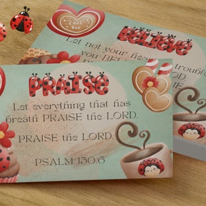 Tarjetas de las Escrituras, Tarjetas de versículos de la Biblia, Tarjetas de fe, Tarjetas de oración, Regalo inspirador, Tarjetas de memoria de las Escrituras, Mariquitas, Imprimibles, Educación en el hogar