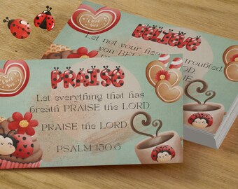 Scripture cards, Bible verse cards, Faith cards, Prayer cards, Inspirational gift, Scripture memory cards, Ladybugs, Printable, Homeschool