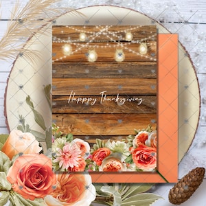 Carte de Thanksgiving, Carte du jour de Thanksgiving, Carte de Joyeux Thanksgiving, Carte de vœux d’automne, Carte de vœux d’automne, Carte de remerciement, Rustique,