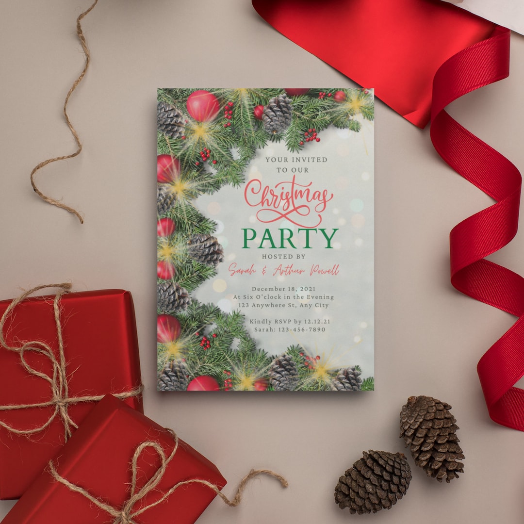 Christmas Party Invitation, Christmas Card, 2 Page Card, Editable