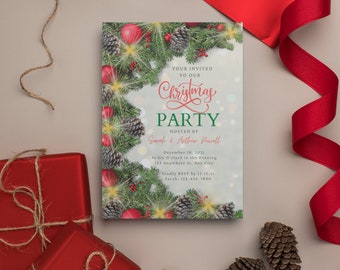 Christmas Party Invitation, Christmas Card, 2 page card, Editable, Printable, PNG, 5x7, Instant download, Holiday Invitation. It's a party