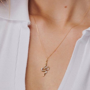 14K Gold Snake Necklace for Women, Serpent Necklace, Snake Pendant Necklace, Minimal Dainty Snake Charm Pendant Necklace image 1
