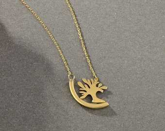 14k Solid Gold Tree of Life Necklace, Diamond Family Tree Pendant Necklace, Gift for Mom, Mothers Day Gift, Gold Tree Necklace for Women