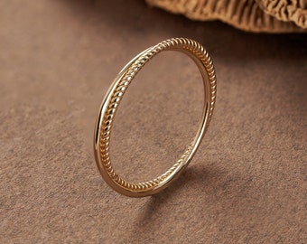 Minimal Twist Rope 14K Gold Ring for Women, Dainty Gold Ring, Minimalist Criss Cross Ring, Dainty Real Gold Stacking Multi Layer Ring