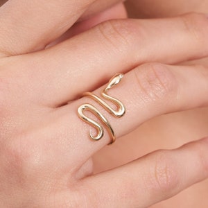 14K Solid Gold Snake Ring, Minimal Dainty Serpent Ring for Women, Handmade Stackable Gothic Snake Statement Jewelry, Wrap Around Snake Ring image 2