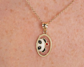 14K Gold Lover Panda Necklace, Enamel Dainty Minimal Animal Pendant Necklace, Cute Animal Jewelry, Best Friend Gift, Panda Charm