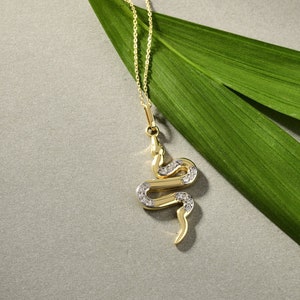 14K Gold Snake Necklace for Women, Serpent Necklace, Snake Pendant Necklace, Minimal Dainty Snake Charm Pendant Necklace image 2