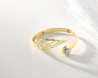 RUNDA Angel Wing Ring in 14K Gold, Minimal Dainty 14K Gold Ring for Women and Girls, Hypoallergenic, Gift for Her, Gift Ideas