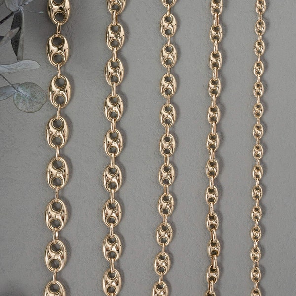 14k Solid Yellow Gold Mariner Bracelet, Puffed Thick Mariner Bracelet for Women, Anchor Link Chain Bracelet, White & Rose Gold Available