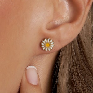 14K Gold Daisy Earrings, Handmade Gold Daisy Stud Earrings, Sunflower Earrings, Innocence and Purity Positive Energy Earrings image 1