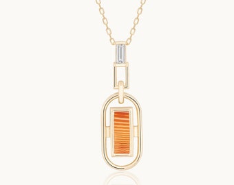 14k Solid Gold Carnelian Necklace, Gold Carnelian Pendant, 14k Gold Natural Stone Necklace, Crystal Necklace Carnelian, Agate - Carnelian