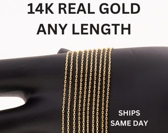 Real 14K Solid Gold Diamond Cut Cable Chain Necklace & Bracelet, 0.9 mm - Unisex - Gold Chain for Women Men - Custom Size and Gold Color