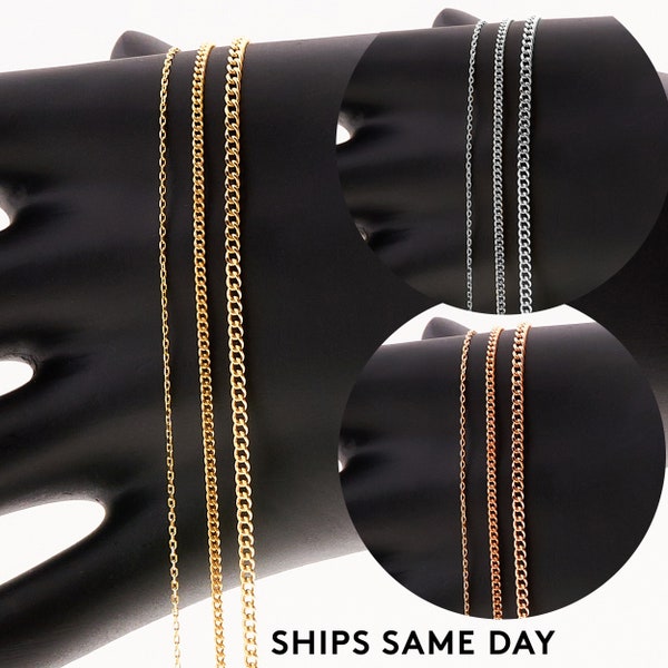 Collar de cadena de eslabones de acera y cable de corte de diamante de oro macizo real de 14 quilates - Unisex - Cadena de oro para mujeres y hombres - Tamaño personalizado y color dorado