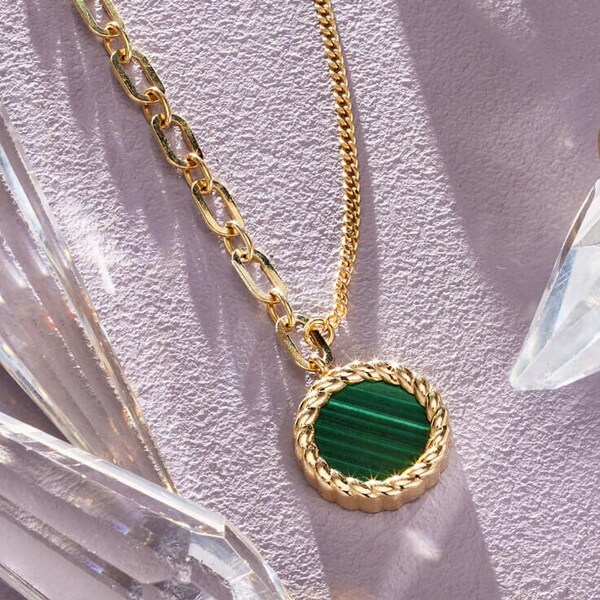 14 K Gold Malachite Necklace Etsy