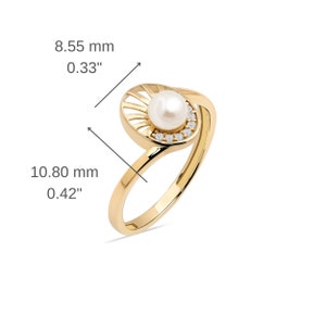 14k Massivgold Zierliche Perlenring, Art Deco & Minimalistischer Echtgold Naturperlenring, Zierlicher Solitär Statement Ring, echte Perle Geschenk Bild 4