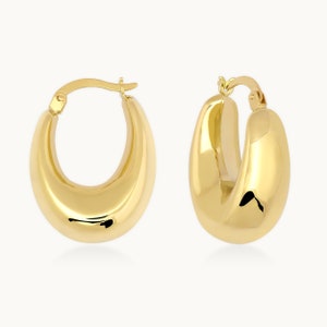 14K Real Gold Thick Hoop Earrings, Chunky Hoops, Polished Chunky Gold Hoop Earrings, Hoops for Women, Gold Oval Hoops Gift for Her image 4