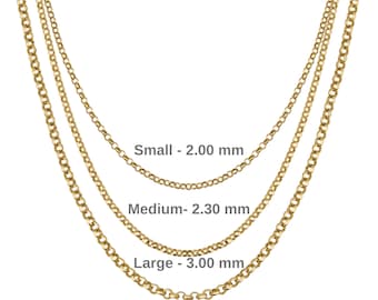 14K Gold Rolo Cable Chain Necklace, Women & Men - UNISEX - Everyday Layered Stackable Yellow, White Rose Gold Cable Link Chain, REAL GOLD