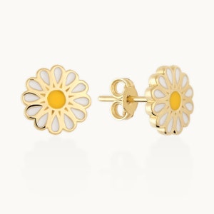 14K Gold Daisy Earrings, Handmade Gold Daisy Stud Earrings, Sunflower Earrings, Innocence and Purity Positive Energy Earrings image 3